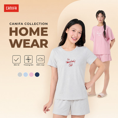 Bộ quần áo nữ mùa hè ngắn tay quần đùi chất liệu mềm mịn thoáng mát CANIFA 6LS26S004