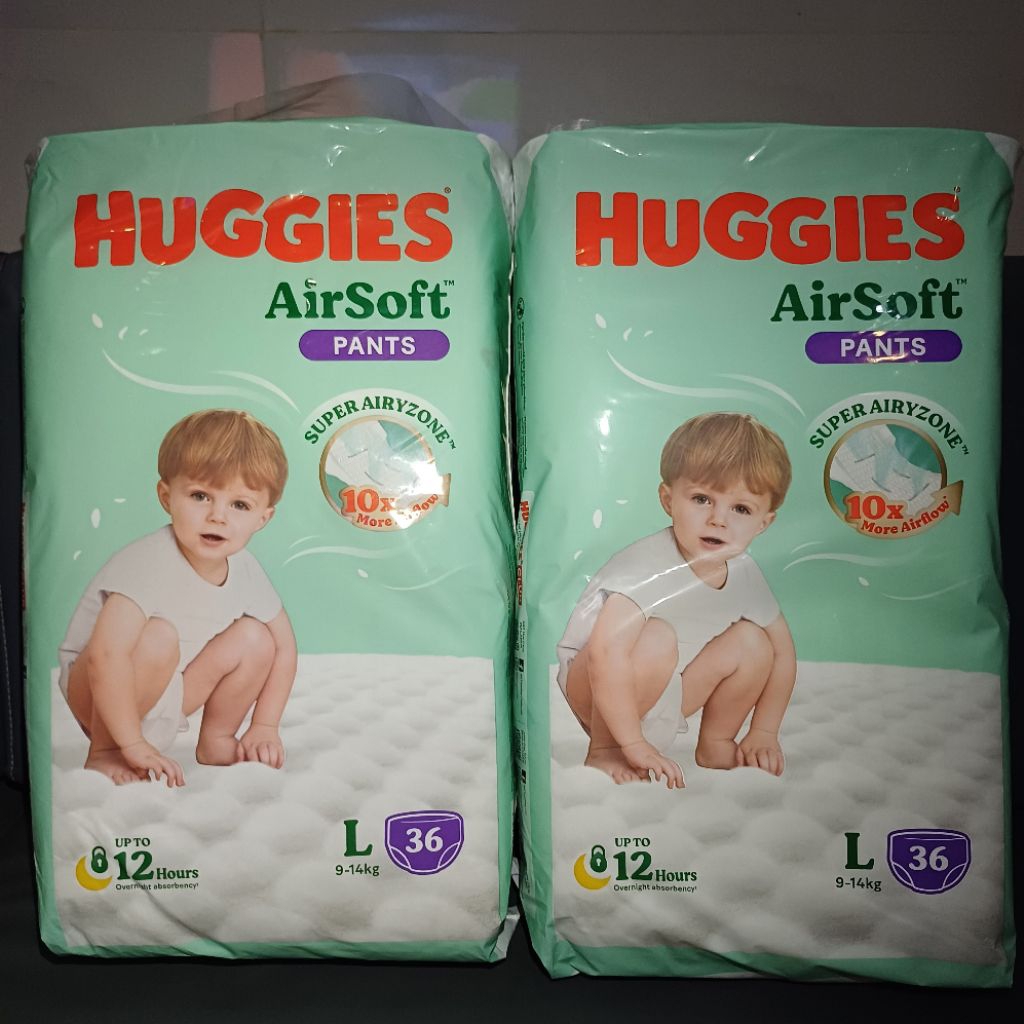 Combo 2 bịch tã quần HUGGIES Airsoft size L cho bé 9-12kg (36 miếng x 2 bịch) hàng chính hãng HSD 20