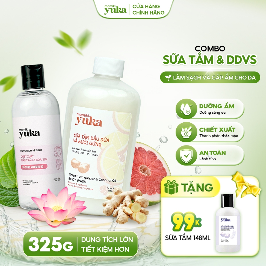 [Combo] Sữa Tắm Momiki Yuka,Cấp Ẩm, Lưu Hương Thư Giãn,Sữa Tắm 540g & Dung Dịch Vệ Sinh 325g