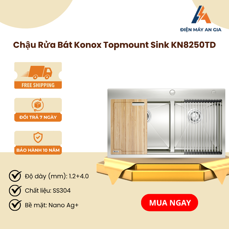Chậu Rửa Konox KN8250TD – Bề Mặt Xước Mờ – Chống Oxy Hóa – Chống Bám Dầu – PEB