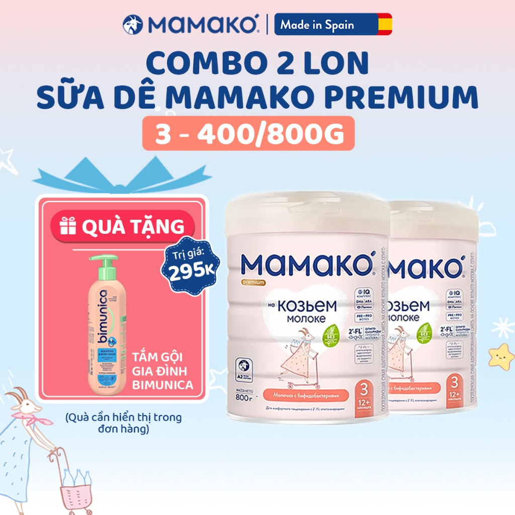 Combo 2 Lon Sữa Dê Công Thức MAMAKO Premium 800g Đủ Số