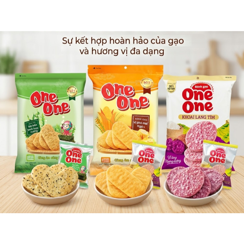 Bánh Gạo Nướng One One Nhiều Vị - Rong Biển, Khoai Lang Tím, Phô Mai Ngô, Vị Ngọt Dịu