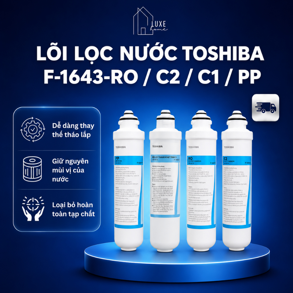 Lõi lọc nước Toshiba F-1643-/ C2 / C1 / PP | Combo 3 lõi PP C1 C2 | Hàng Chính Hãng