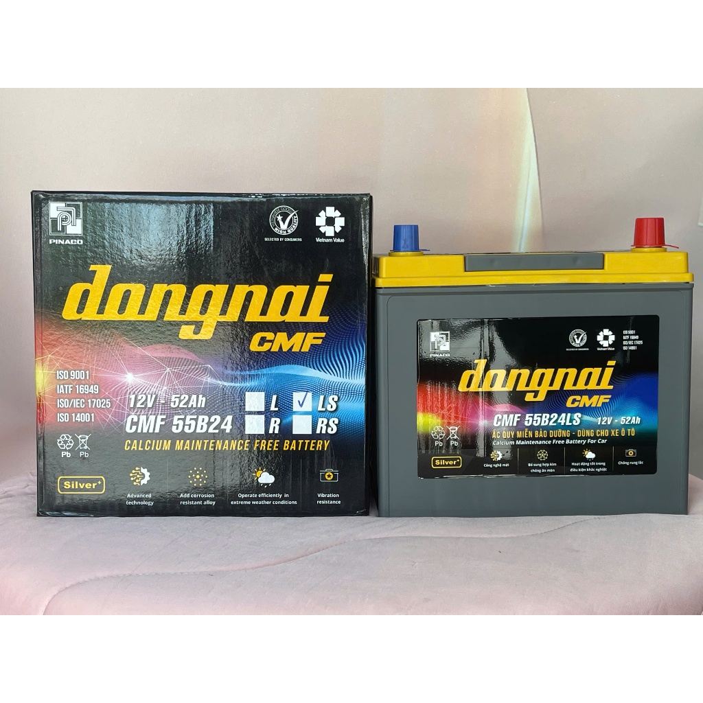 Ắc Quy Đồng Nai CMF 55B24LS 12V 52Ah Khô Miễn Bảo Dưỡng Chính Hãng PINACO