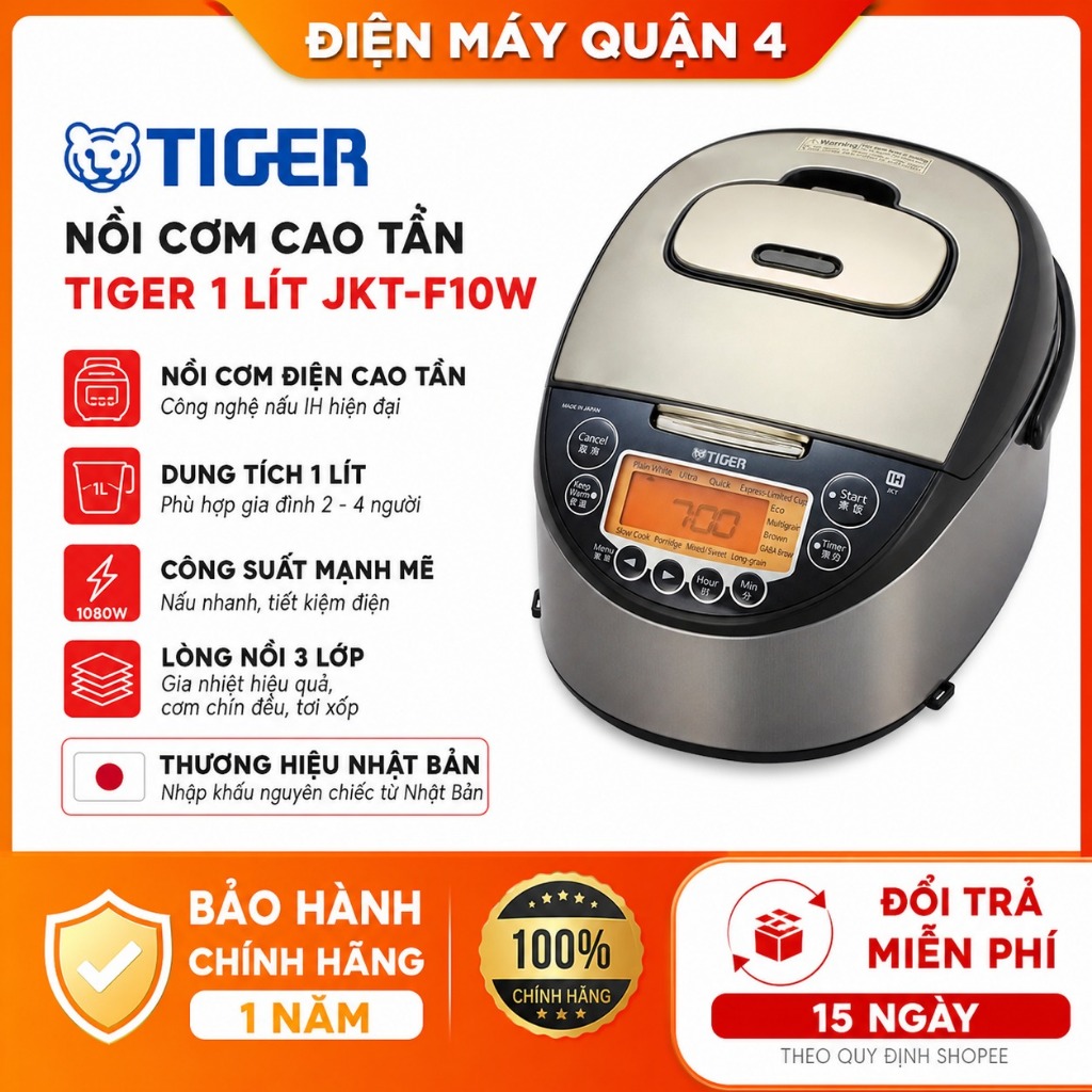 Nồi Cơm Điện Cao Tần Tiger JKT-F10W Công Nghệ IH 1 Lít 1080W