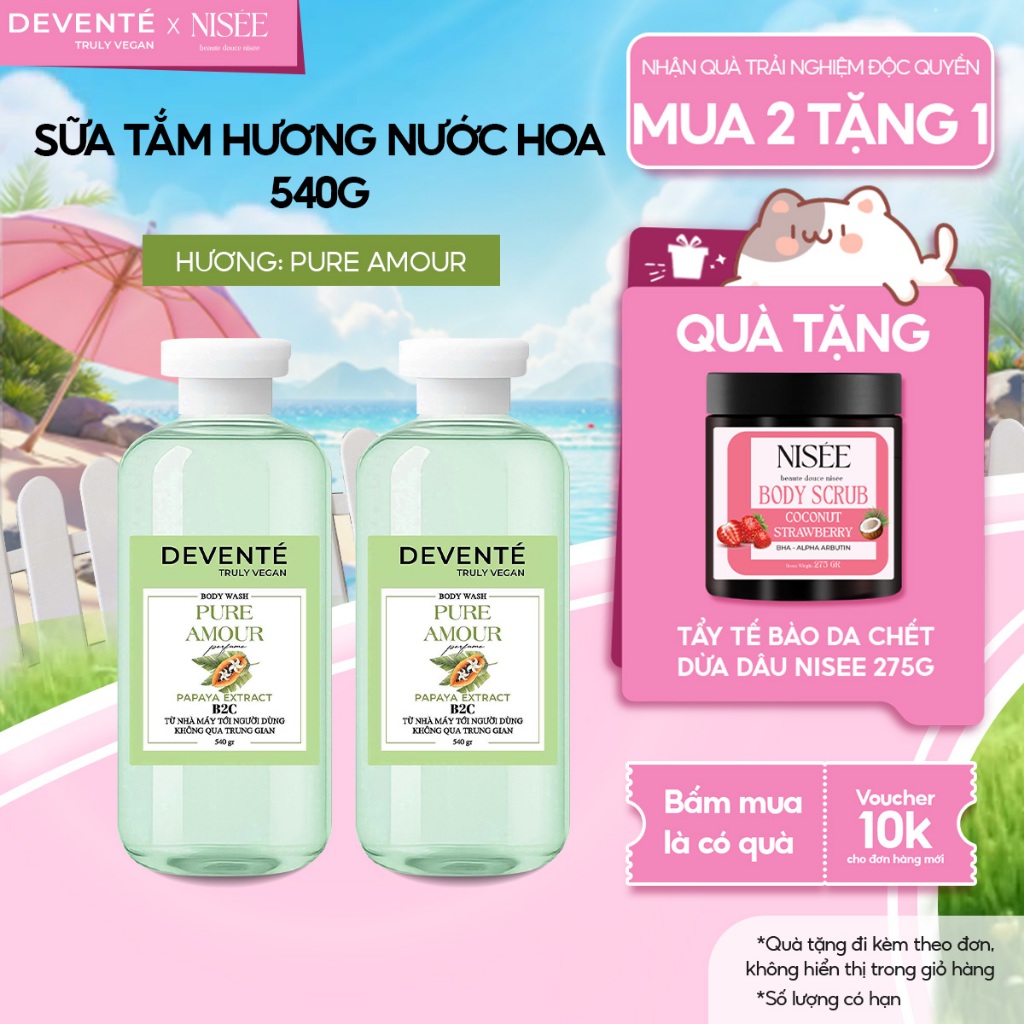 [DEAL TRẢI NGHIỆM] Combo 2 Chai Sữa Tắm Nước Hoa Devente Hương Thơm Nữ Tính, Làm Sạch Dịu Nhẹ 500g