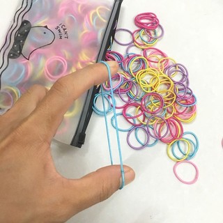 Set 100 Dây Thun Cột Tóc Cho Nữ Co Giãn Tốt Kèm Túi Zip, Chun Cột Tóc Mix Nhiều Màu Dễ Thương