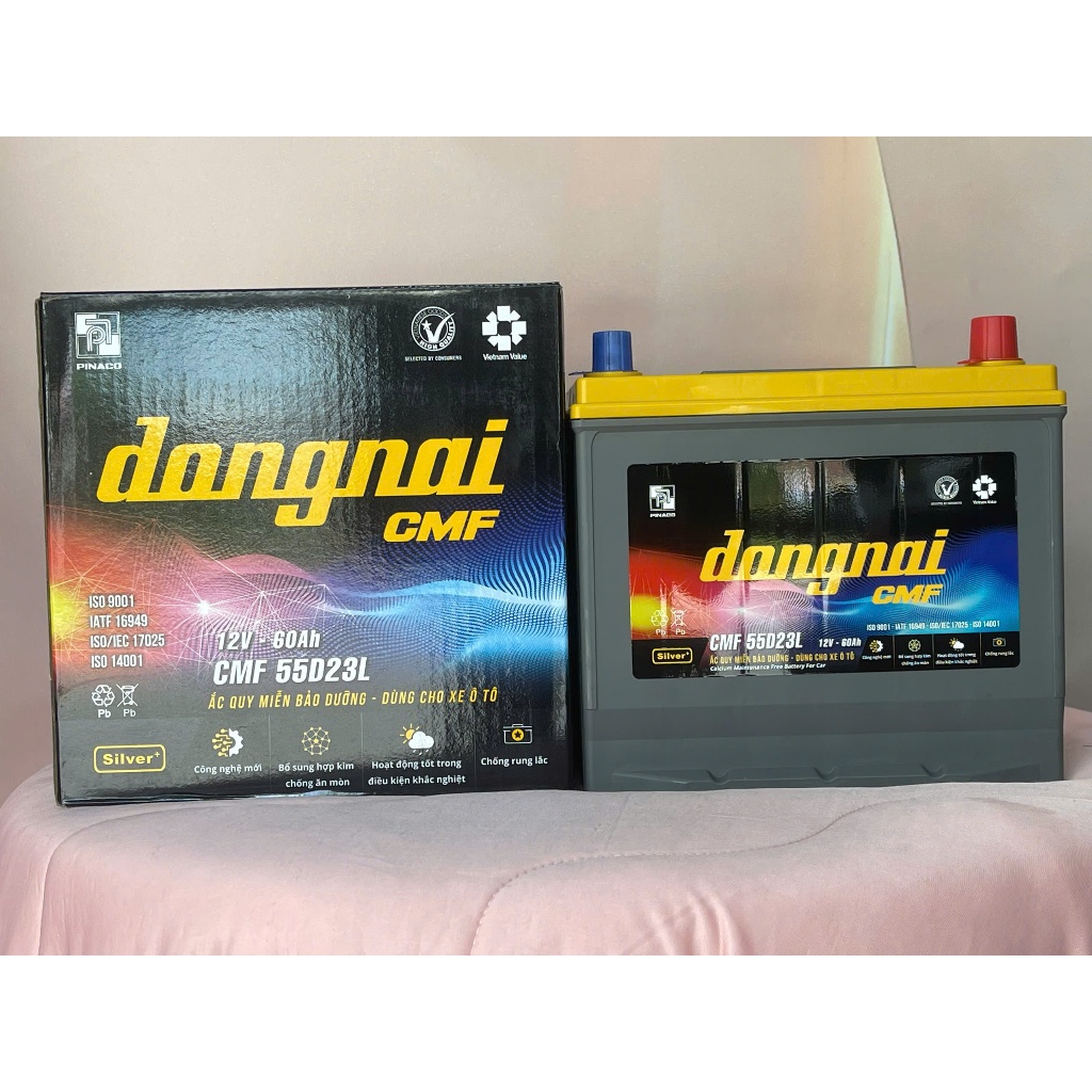 Ắc Quy Đồng Nai CMF 55D23L 12V 60Ah Khô Miễn Bảo Dưỡng Chính Hãng PINACO