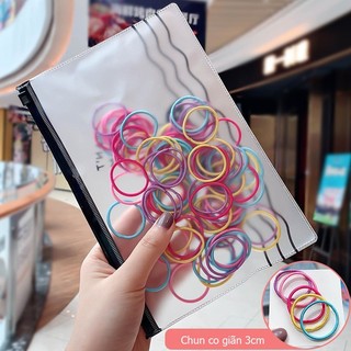 Set 100 Dây Thun Cột Tóc Cho Nữ Co Giãn Tốt Kèm Túi Zip, Chun Cột Tóc Mix Nhiều Màu Dễ Thương