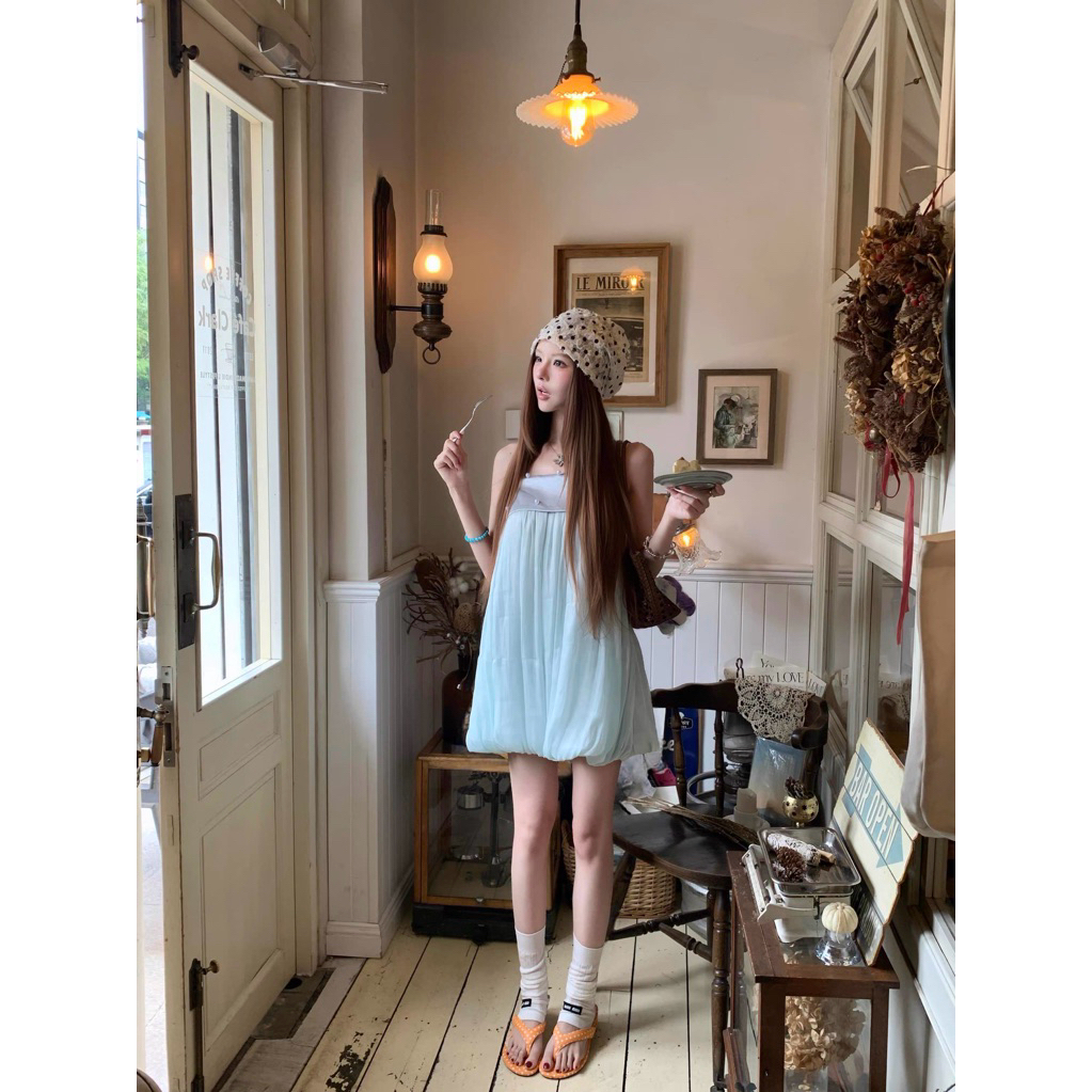Đầm bí 2 dây đính hạt TABISHOP Váy babydoll dễ thương màu xanh tiffany hottrend