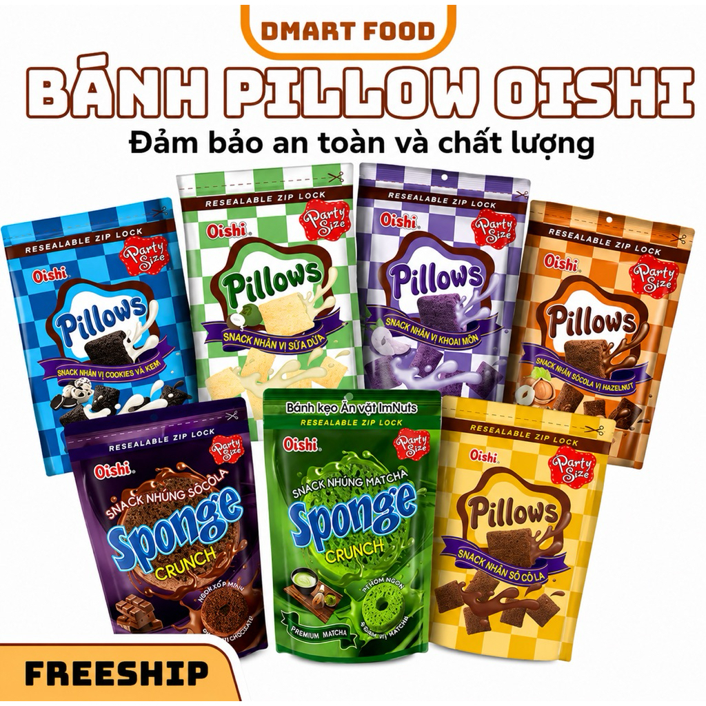 Snack Gối Oishi Pillow 4 Vị Nhân Kem Giòn Tan, Thơm Ngon, Béo Ngậy