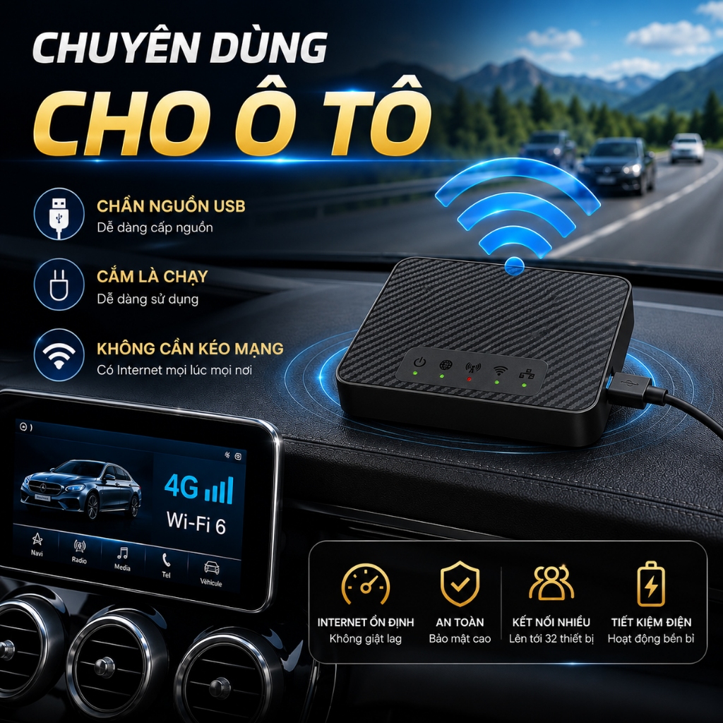 Bộ Phát WiFi Ô Tô Từ SIM 4G 5G MA200 | WiFi 6 | Chân Sạc Type C | Cắm SIM Là Dùng Ngay
