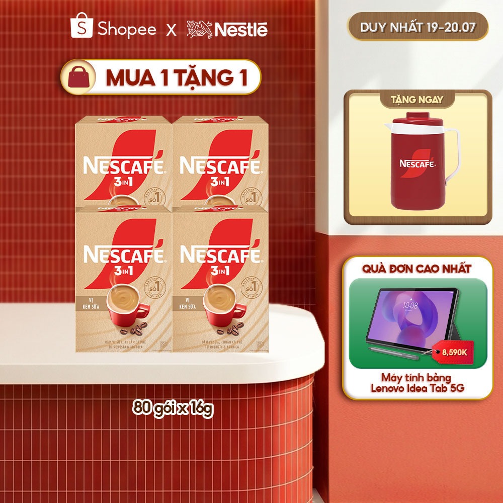[Tặng Ca đá Nescafe] Combo 4 Hộp Cà phê hòa tan NESCAFÉ 3IN1 VỊ KEM SỮA 20 gói ĐẬM VỊ SỮA, CHUẨN CÀ 