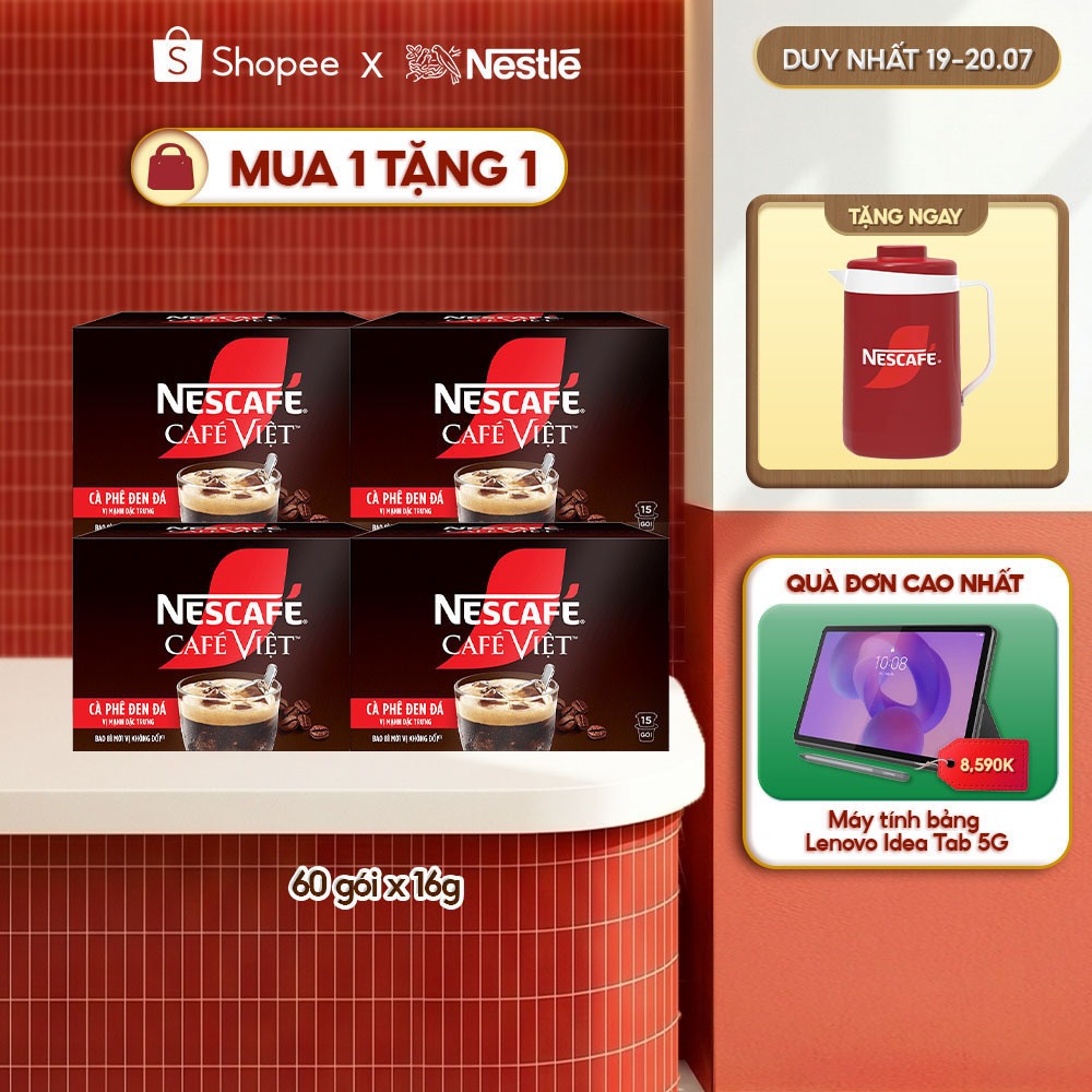 [Tặng Ca đá Nescafé] Combo 4 Hộp Cà phê Hòa tan NESCAFÉ CAFÉ VIỆT 15 gói Vị Mạnh đặc trưng