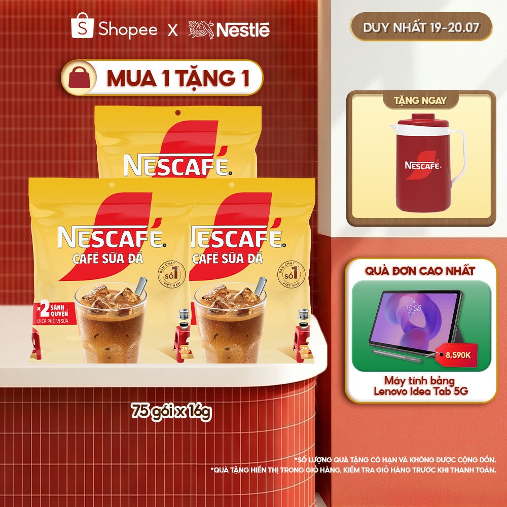[Tặng Ca đá Nescafé] Combo 3 Bịch Cà phê Hòa tan NESCAFÉ CAFÉ SỮA ĐÁ 25 gói Nhân đôi sánh quyện