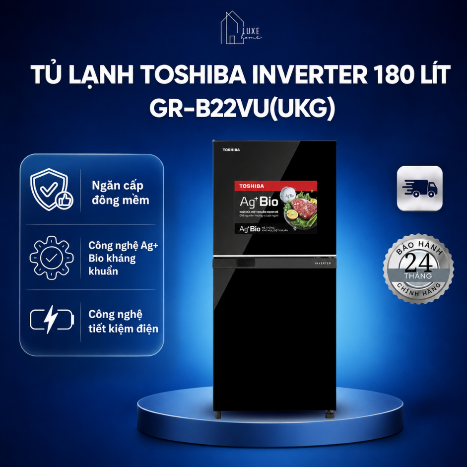 Tủ lạnh Toshiba inverter 180 lít GR-B22VU(UKG) | Bảo Hành 24 Tháng