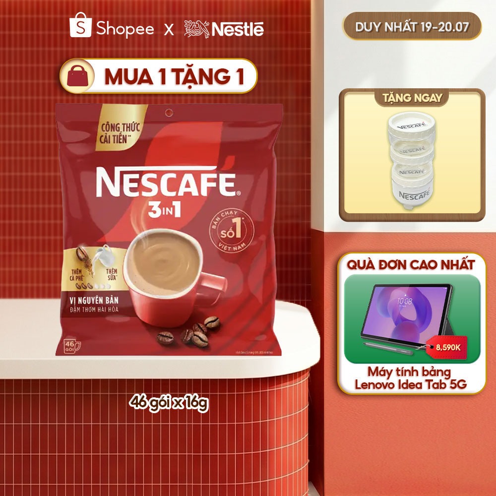 [Tặng Bộ 3 hũ đựng gia vị NESCAFÉ] Bịch Cà phê Hòa tan NESCAFÉ VỊ NGUYÊN BẢN 46 gói Đậm Thơm Hoàn Hả