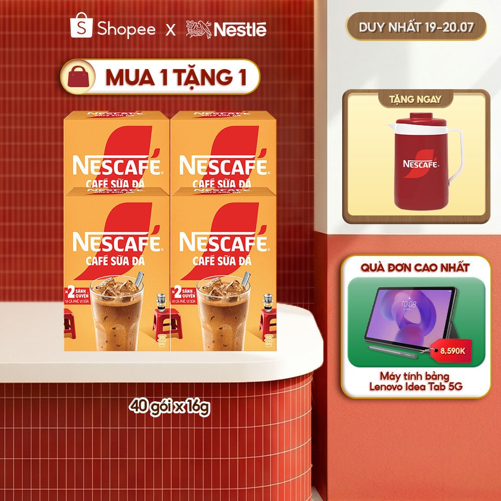 [Tặng Ca đá Nescafé] Combo 4 Hộp Cà phê Hòa tan NESCAFÉ CAFÉ SỮA ĐÁ 10 gói Nhân đôi sánh quyện