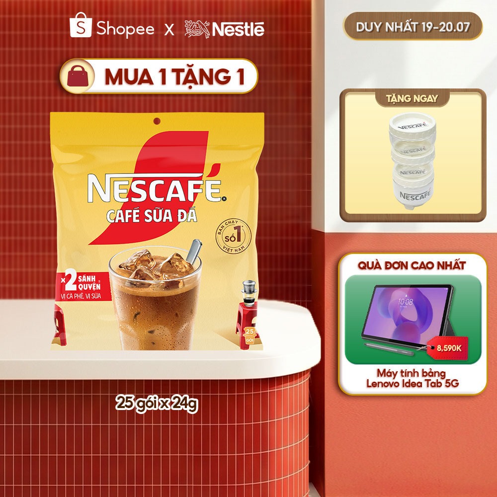 [Tặng Bộ 3 hũ đựng gia vị NESCAFÉ] Bịch Cà phê Hòa tan NESCAFÉ CAFÉ SỮA ĐÁ 25 gói Nhân đôi sánh quyệ