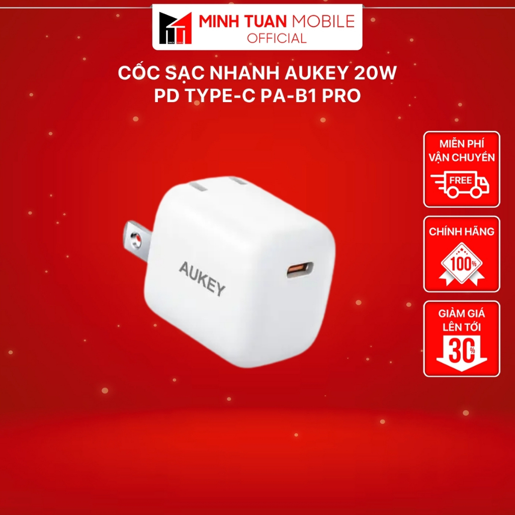 Cốc Sạc Nhanh Aukey 20W PD Type-C PA-B1 Pro