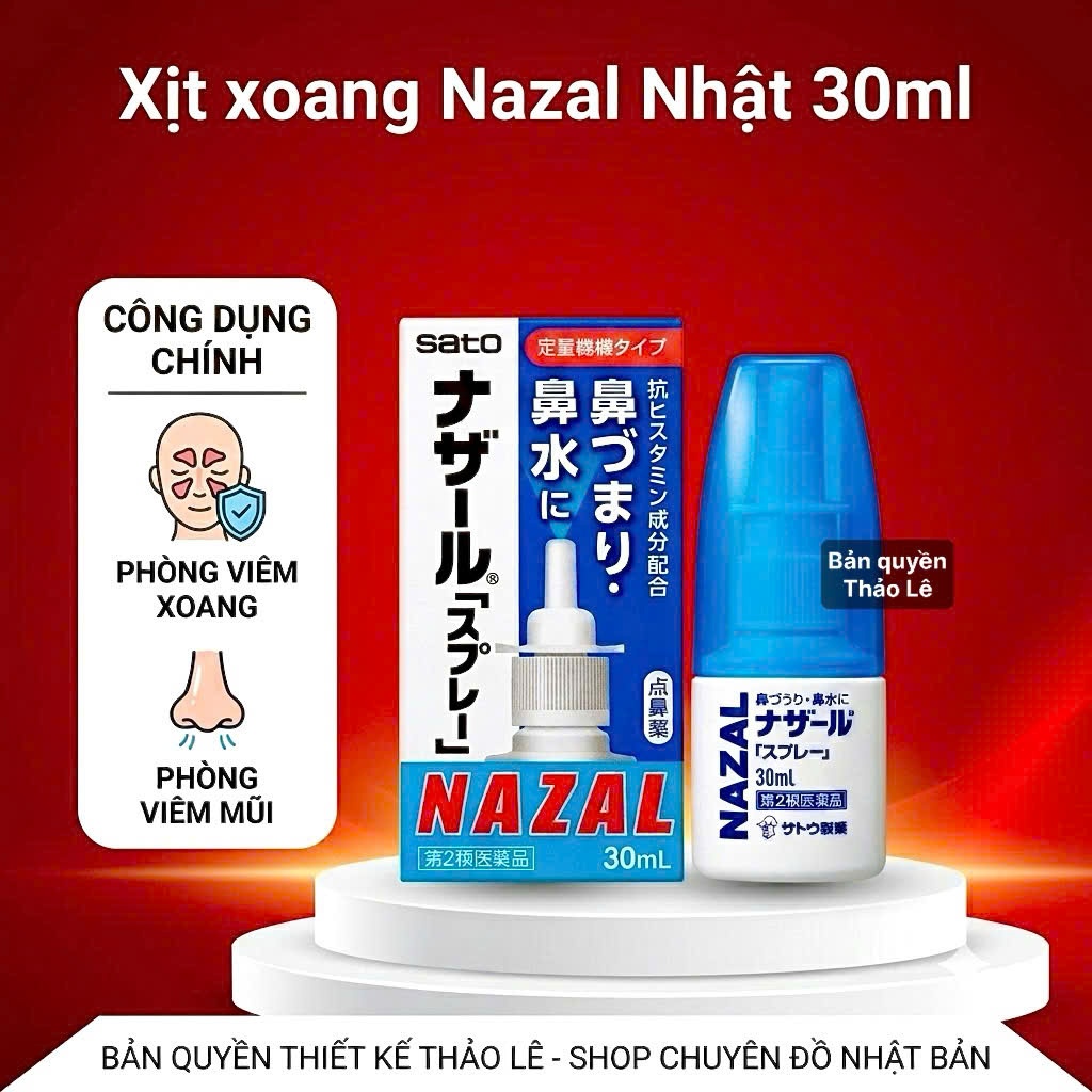 Xịt mũi Nazal Nhật Bản 30ml - Nước xịt mũi Nazal Sato chính hãng giúp thông thoáng, dễ chịu đường th