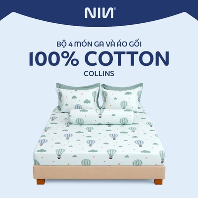 Bộ 4 món chăn ga gối 100% cotton sateen NIN Collins đa dạng màu sắc và kích thước