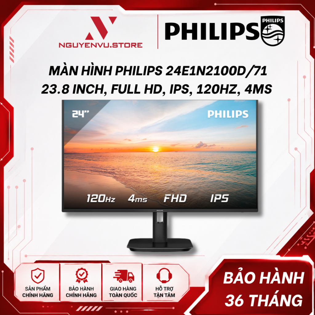 Màn hình Philips 24E1N2100D/71, 27E1N2100D/71 23.8-27 inch, Full HD, IPS, 120hz, 4ms - Hàng chính hã