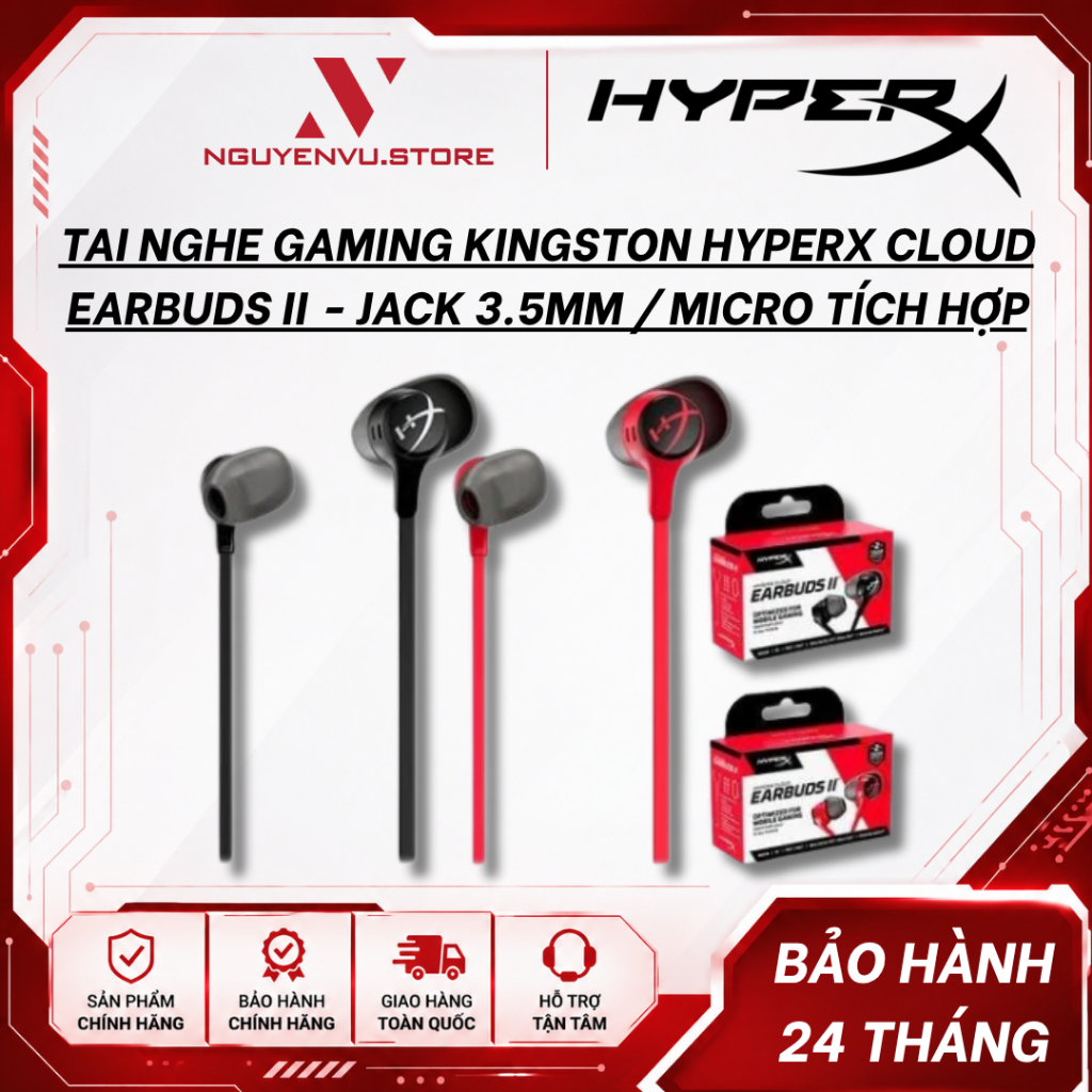 Tai nghe Gaming Kingston HyperX Cloud Earbuds II (Cloud Earbuds 2) - Jack 3.5mm / Micro tích hợp -  