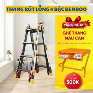 Thang Nhôm Gấp Đa Năng- Rút Lồng BENBOO 4 bậc-Khoá Chốt To - Thang Dày Chắc Chắn Tải trọng 300KG