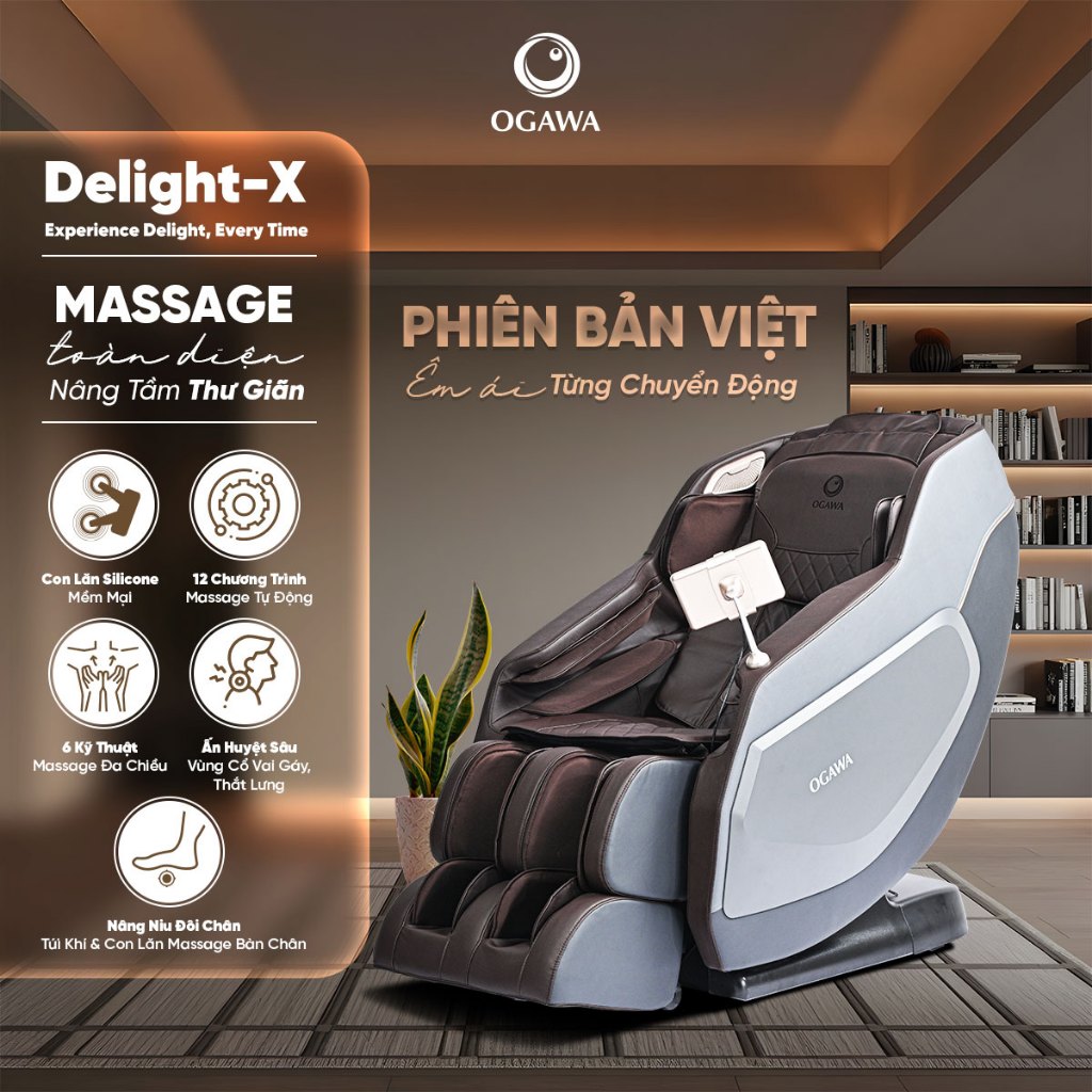 [OGAWA_HN] Ghế Massage Toàn Thân OGAWA Delight-X | Con Lăn 3D | SL-Track | Túi Khí Toàn Thân | 12 Ch