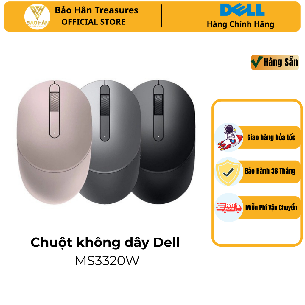 Chuột Dell MS3320W không dây - Đen - Xám Titan -Hồng - Hàng Chính Hãng