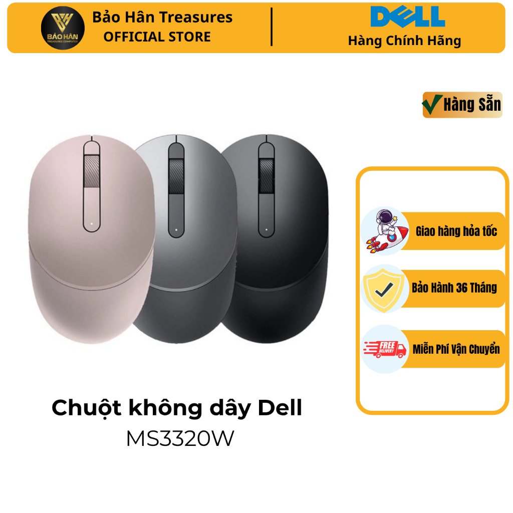 Chuột không dây Dell MS3320W - Đen - Xám Titan -Hồng - Hàng Chính Hãng