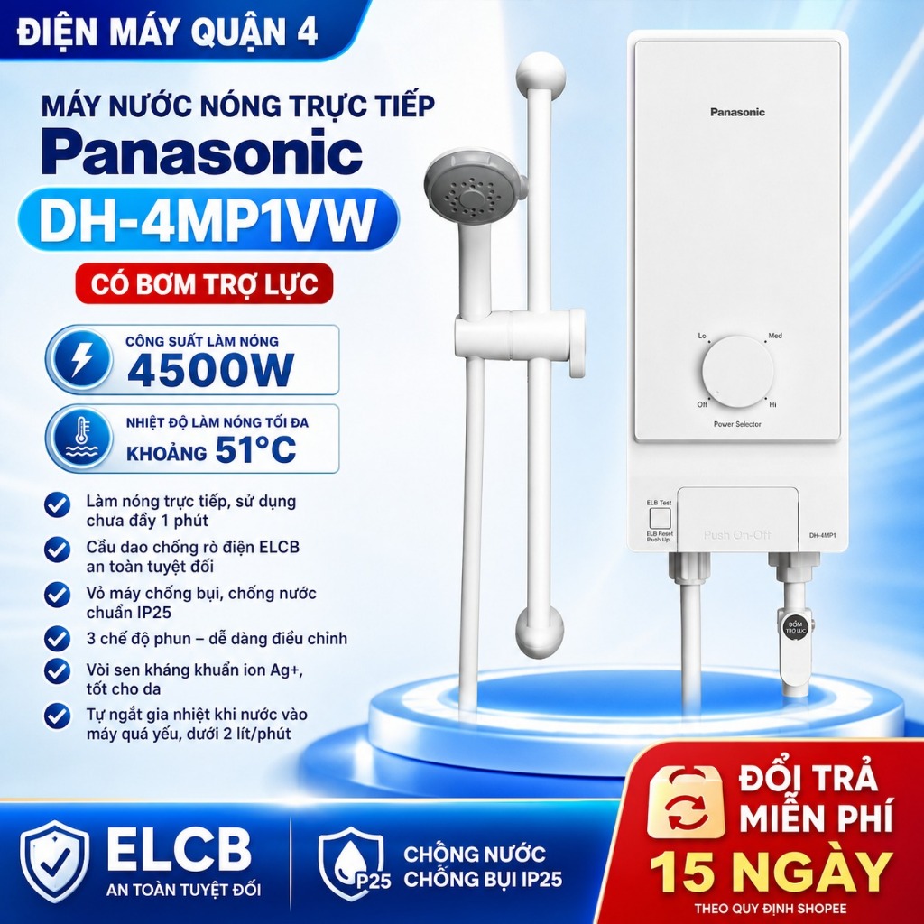 Máy Nước Nóng Trực Tiếp Panasonic Bơm Trợ Lực ELCB 4500W DH-4MP1