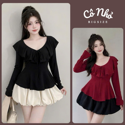 Áo Tiểu Thư Bigsize Nữ Form Ôm Áo Thun Tay Dài Vạt Xòe Dễ Thương Cho Chubby A337/A349