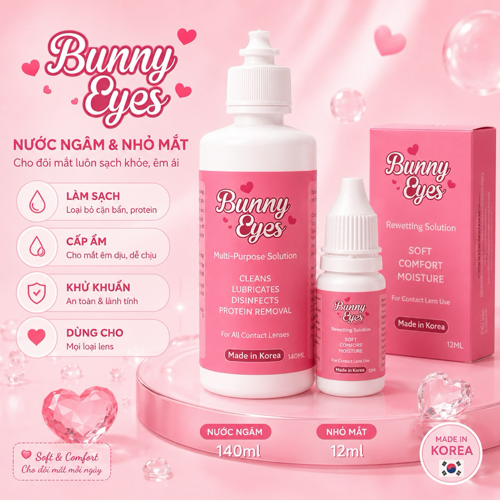 Nước ngâm & Nhỏ mắt Bunny Eyes chuyên dụng cho kính áp tròng