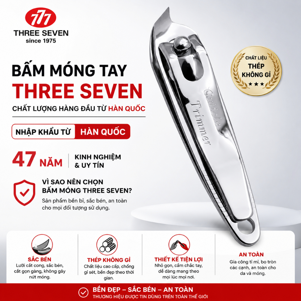 Bấm Móng Tay Three Seven 777 Hàn Quốc | Kềm Cắt Móng Tay Inox Cao Cấp Sắc Bén Chống Gỉ