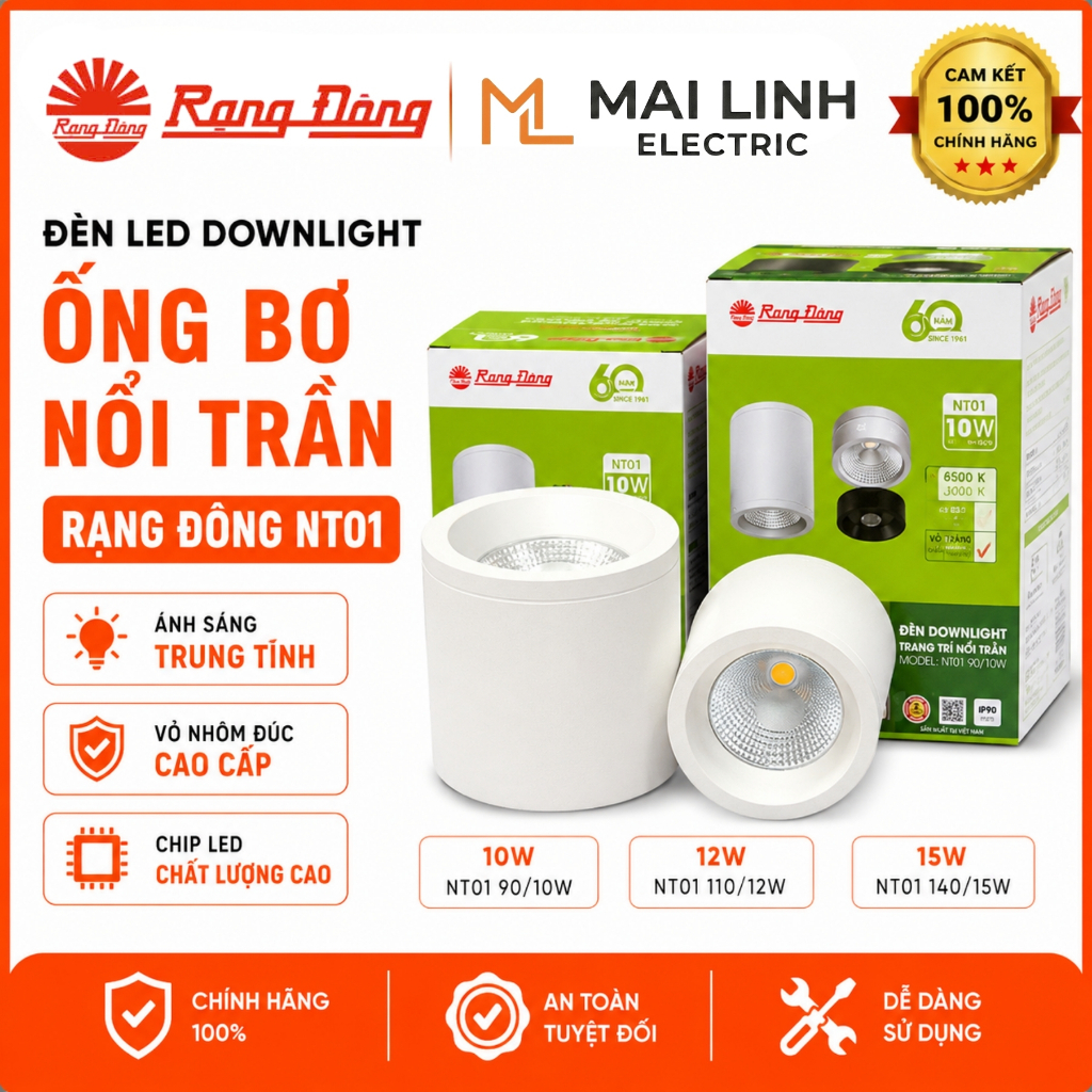 [Chính Hãng] Đèn Led Downlight (Ống Bơ) nổi trần trang trí 10W 12W 15W Rạng Đông -Ánh sáng trung tín
