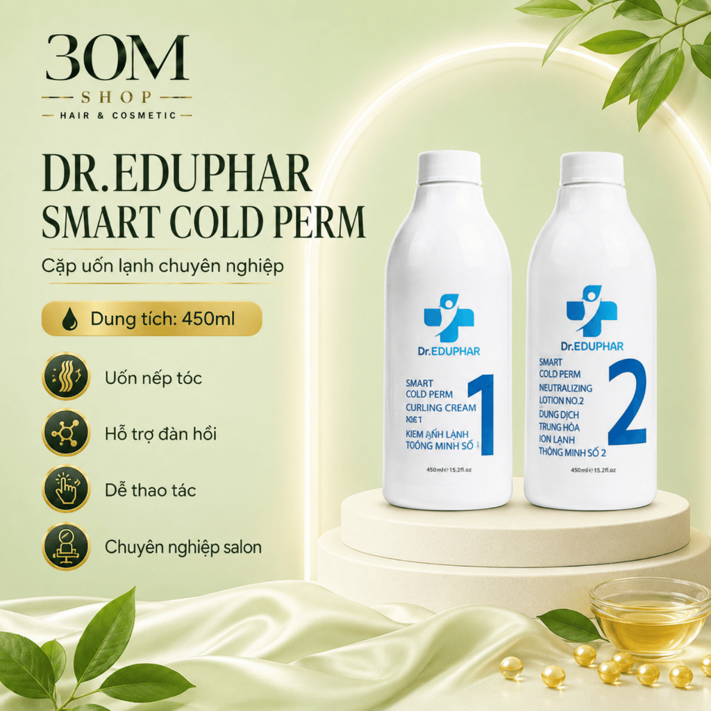 Cặp Uốn Lạnh Dr.Eduphar Smart Cold Perm 450ml x 2 | Công Nghệ Cysteamine, Tạo Lọn Xoăn Chuẩn Salon