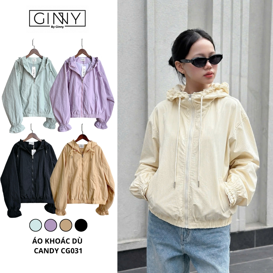 𝐆𝐈𝐍𝐍𝐘 Áo Khoác Dù Cao Cấp Candy CG023 Thiết Kế Dễ Thương Màu Basic