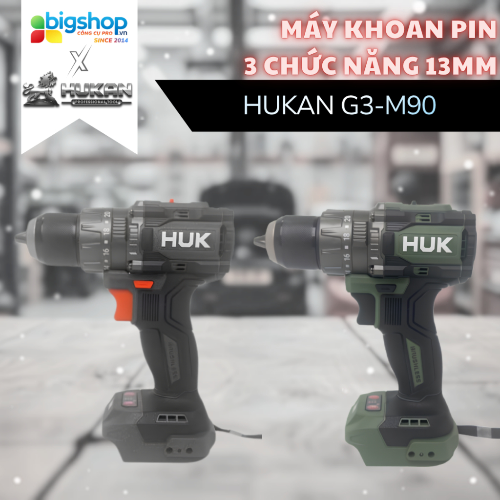 Combo Máy Khoan Pin 3 Chức Năng 13mm HUKAN (Gen 3) Kèm Pin và Sạc