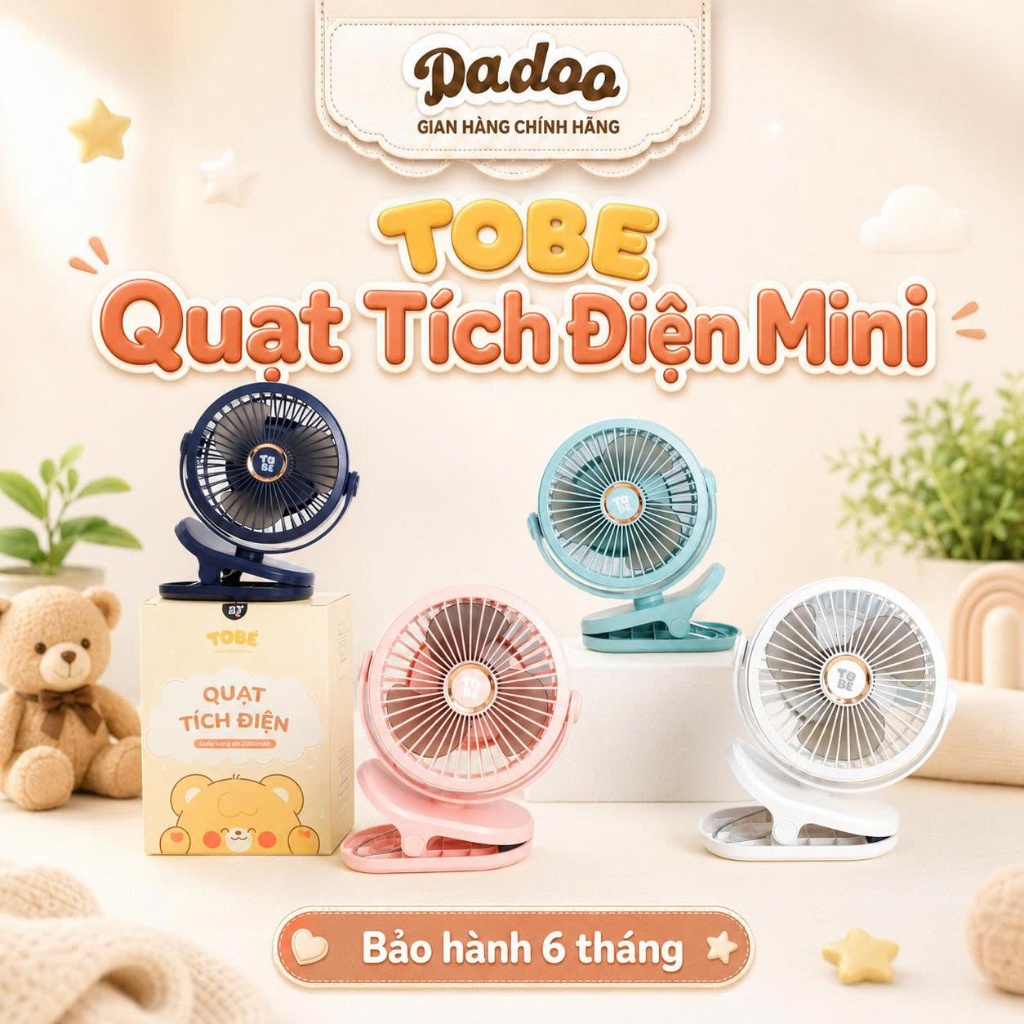 Quạt Tích Điện TOBÉ tiện lợi đi chơi du lịch cho bé ( mẫu cũ 10000mah / mẫu mới 7200mah)