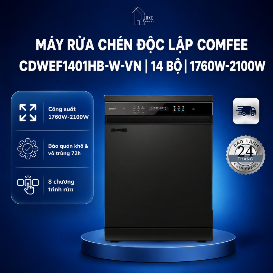 [MIỄN PHÍ LẮP ĐẶT TOÀN QUỐC] Máy rửa chén độc lập Comfee CDWEF1401HB-W-VN (14 bộ)