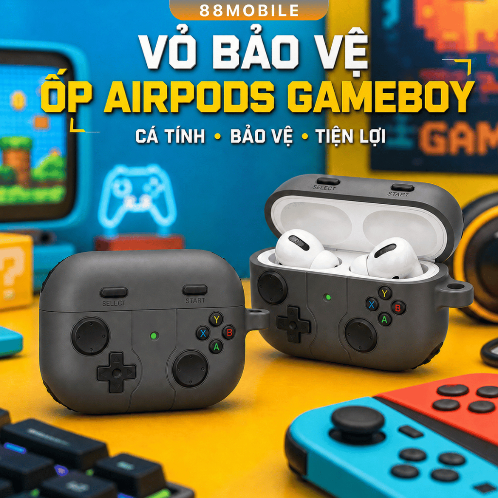 Vỏ Bảo Vệ Ốp AirPod Gameboy Chống Sốc, Hỗ Trợ Sạc Không Dây 1/2/3/4/Pro 2/Pro 3 I 88Mobile