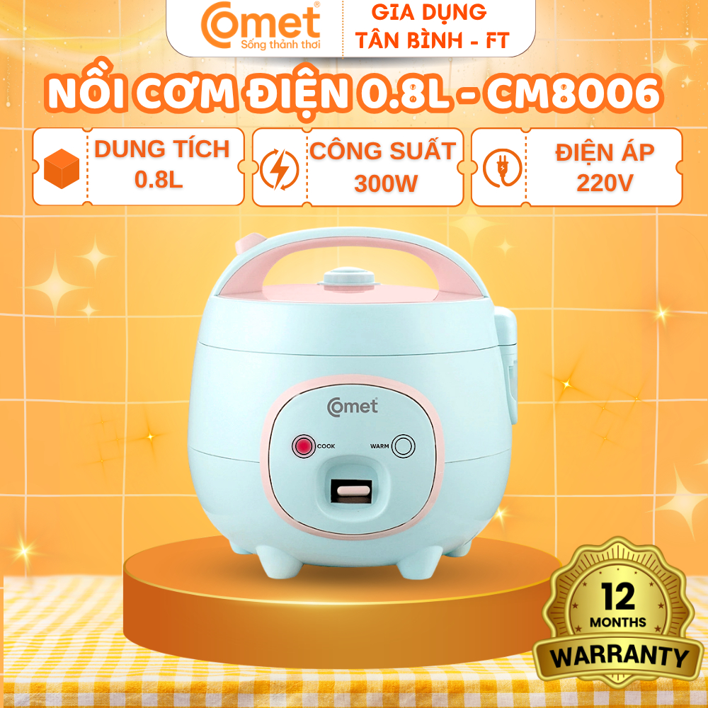 [HỎA TỐC HCM] Nồi Cơm Điện Comet CM8006 0.8L – Công Suất 300W, Nấu Nhanh, Giữ Ấm Tốt, Chống Dính,Nhỏ