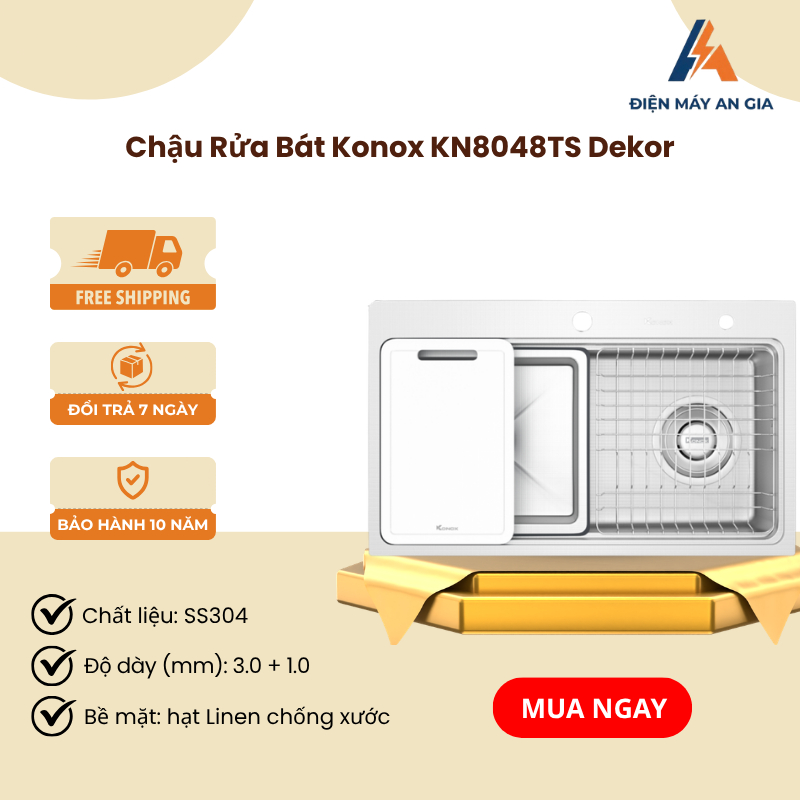 Chậu Rửa Bát Konox KN8048TS Dekor – Bề Mặt Linen Chống Xước Hiệu Quả – Chất Liệu Cao Cấp – PEB