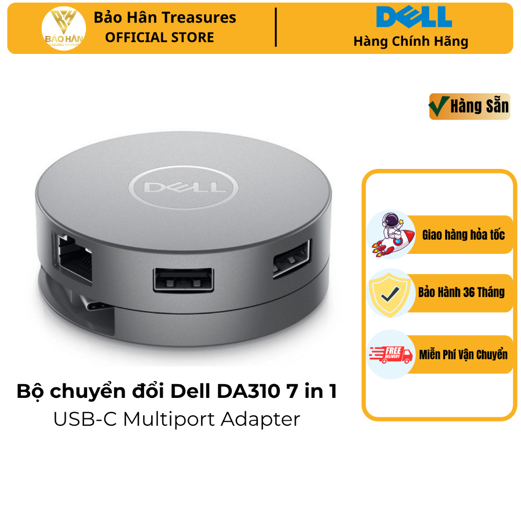 (NEW) Thiết bị chuyển đổi Adapter Dell 7-in-1 DA310 - Hàng Chính Hãng
