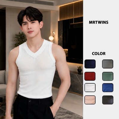 Áo Thun Tanktop Ba Lỗ Cổ Tim Form Body Cotton Tăm Gân Thương Hiệu Mr Twins