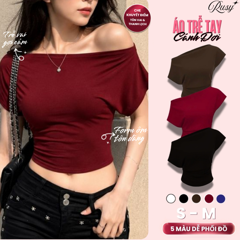 Áo Trễ Vai Nữ Cổ Thuyền Tay Cánh Dơi Borip Mềm Mịn Co Giãn Ôm Body TN04 RUSY