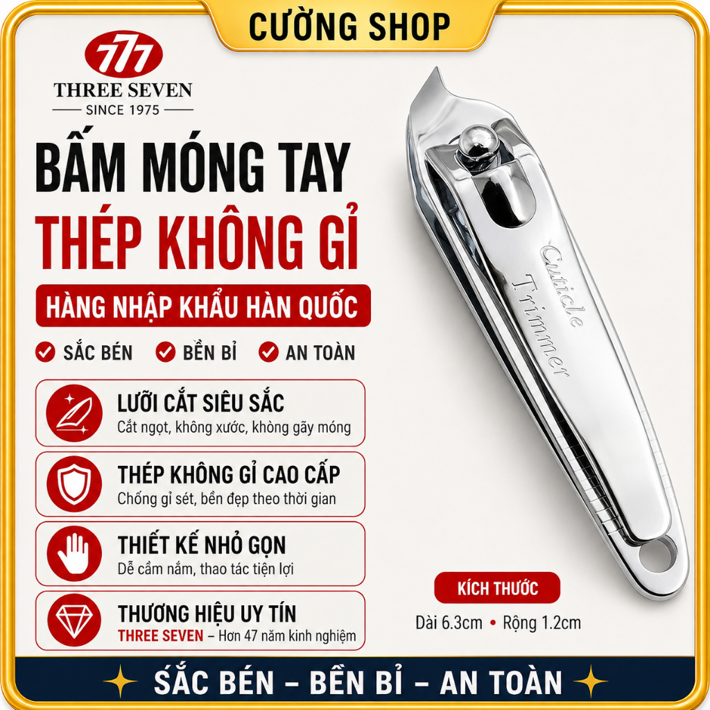 Bấm Móng Tay 777 Three Seven Hàn Quốc Thép Không Gỉ, Kềm Cắt Móng Sắc Bén Nhỏ Gọn 6.3cm