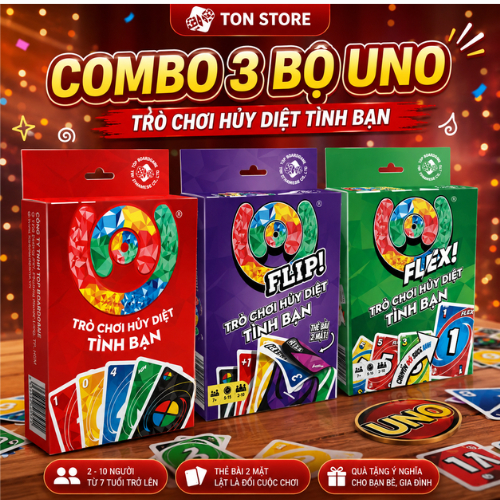 COMBO 3 Bộ UNO, UNO FLIP, UNO FLEX - Boardgame Giải Trí Gia Đình Và Bạn Bè